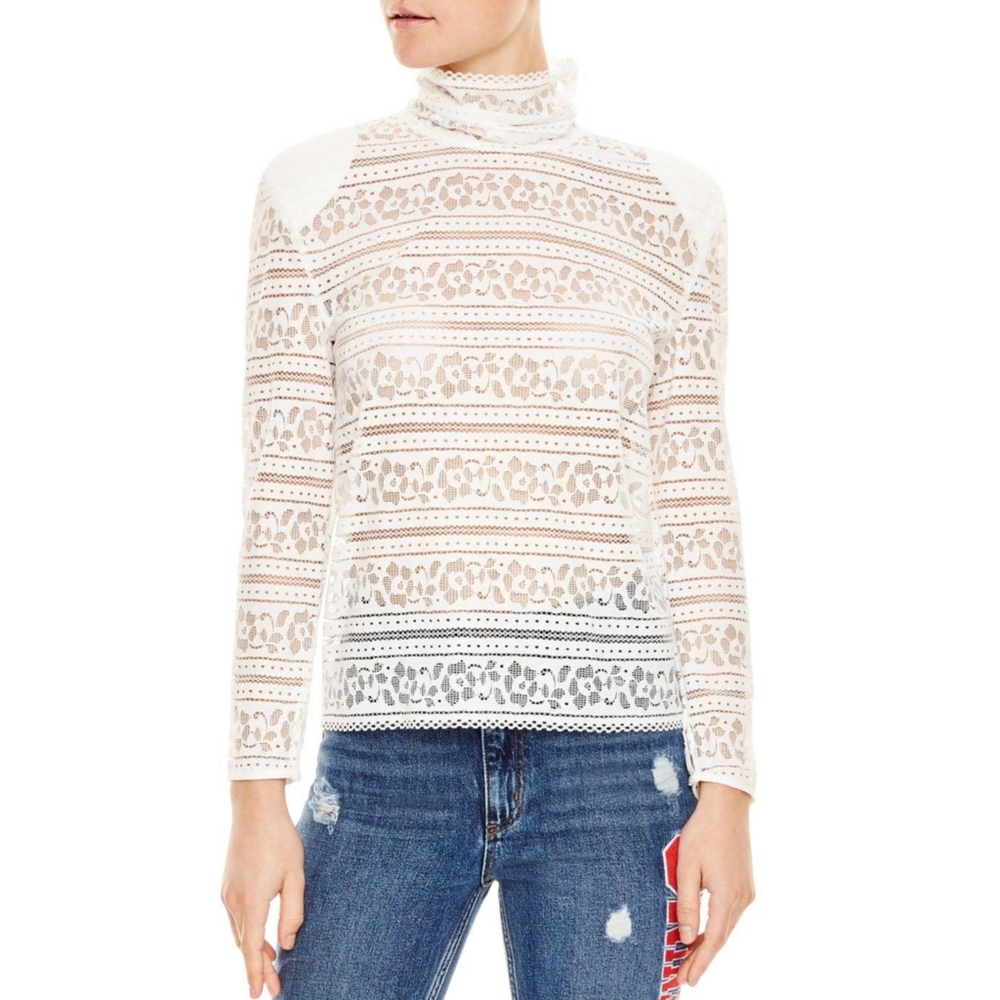 Sandro White Hamia Floral Lace Top